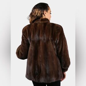 Woman Genuine Mink Fur Coat Jacket Formal Dark Brown  Size L